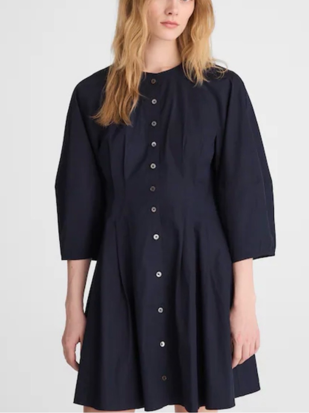 Madewell Sculptural Sleeve Navy Pleated Mini Dress Sz 6 - Picture 2 of 12